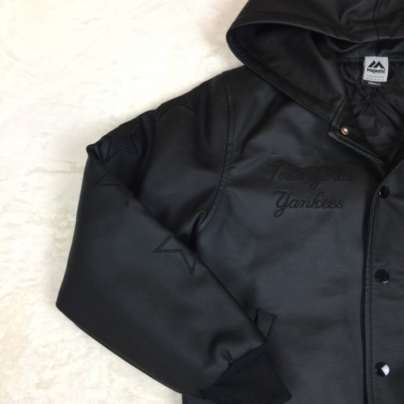 Yankees Faux Leather Hooded Quilt Bomber Jacket S - Picture 4 of 8